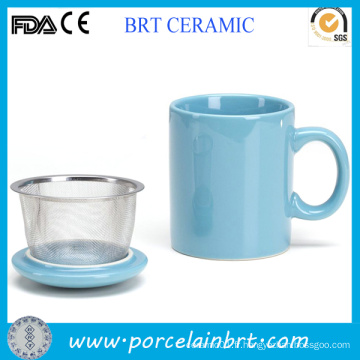 Hot Sale Turquoise Ceramic Tea Cup avec Infuser Promotiom